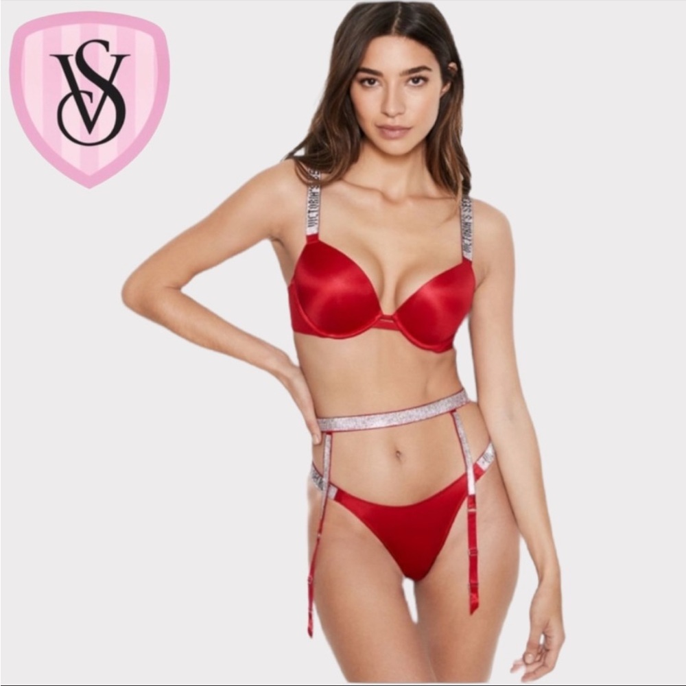 ❤️ Victoria's Secret Shine Strap Red Garter Belt